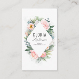 Rosa Watercolor Flowers och Greenery Ram Visitkort