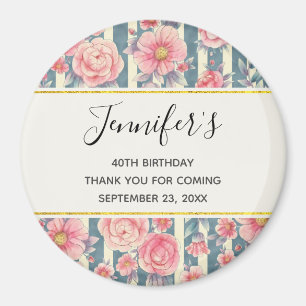 Rosa Watercolor Flowers on Rand Birthday Magnet