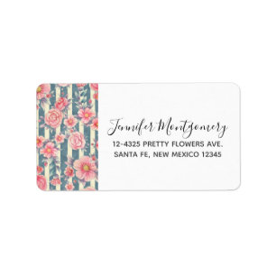 Rosa Watercolor Flowers on Rand Label Adressetikett