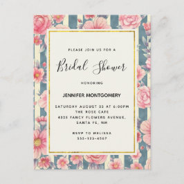 Rosa Watercolor Flowers on Rand Möhippa Inbjudan Vykort