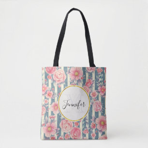 Rosa Watercolor Flowers on Rand Monogram Tygkasse