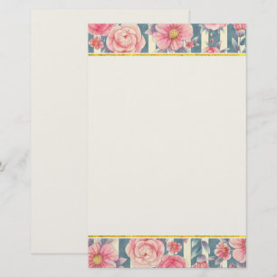 Rosa Watercolor Flowers on Rand Stationery Brevpapper