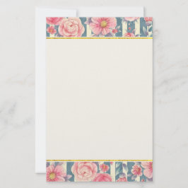 Rosa Watercolor Flowers on Rand Stationery Brevpapper