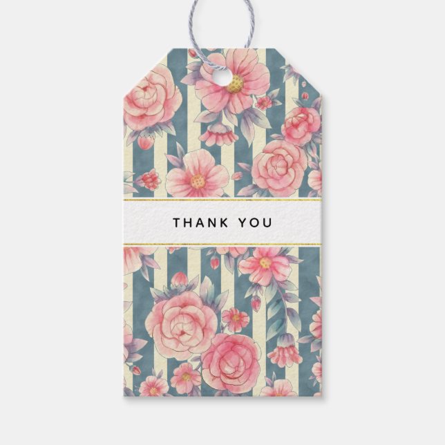 Rosa Watercolor Flowers on Rand Tack Presentetikett (Framsidan)