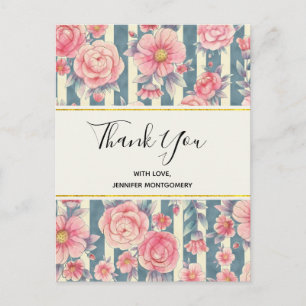 Rosa Watercolor Flowers on Rand Tack Vykort