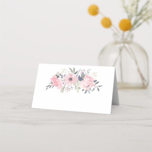  Rosa Watercolor Flowers on White | Placeringskort (Framsida)
