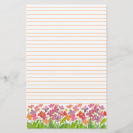 Rosa Watercolor Flowers Orange Längs Brevpapper