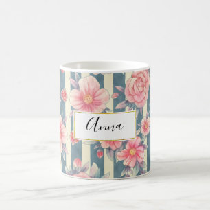 Rosa Watercolor Flowers på Rand Kaffemugg