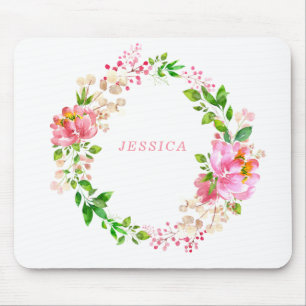 Rosa Watercolor Flowers Personlig Musmatta