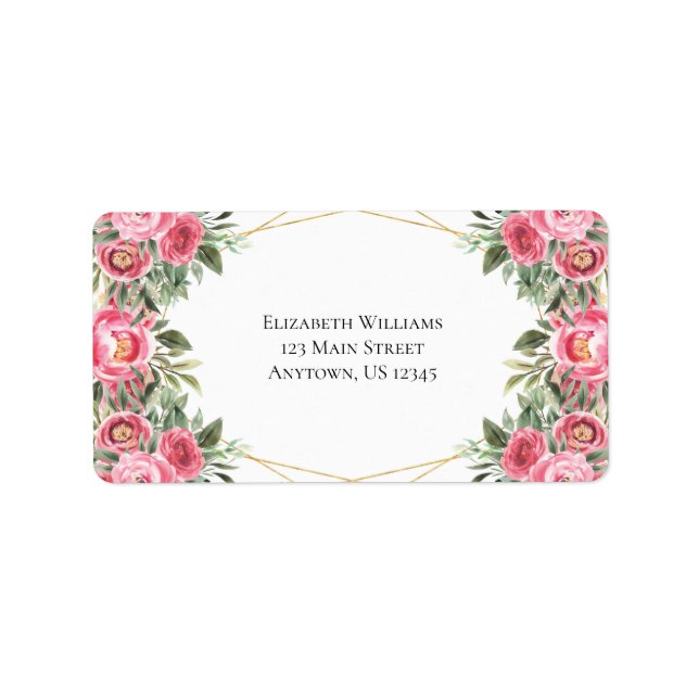 Rosa Watercolor Flowers Returadress Adressetikett (Framsidan)