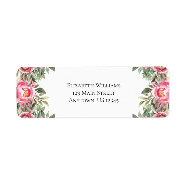 Rosa Watercolor Flowers Returadress Etikett (Framsidan)