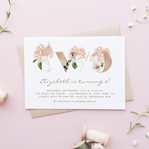 Rosa Watercolor Flowers Ro Guld andra födelsedag Inbjudningar