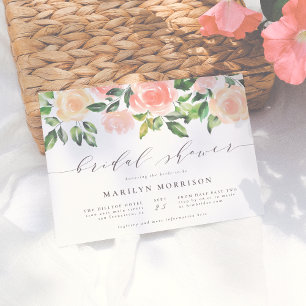 Rosa Watercolor Flowers Script-Möhippa Inbjudningar