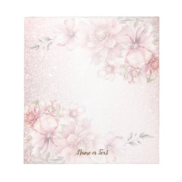 Rosa Watercolor Flowers Shiny Glitter Modern Anteckningsblock