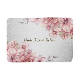 Rosa Watercolor Flowers Shiny Glitter Modern Badrumsmatta