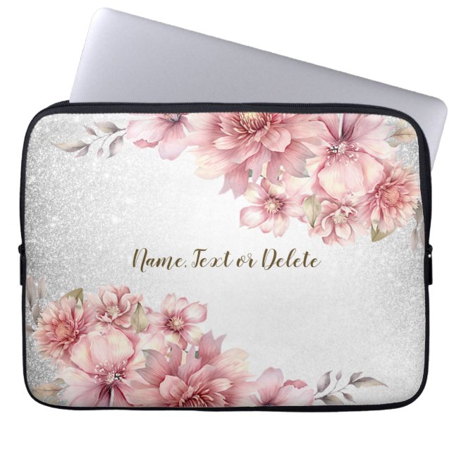 Rosa Watercolor Flowers Shiny Glitter Modern Laptop Fodral (Framsidan)