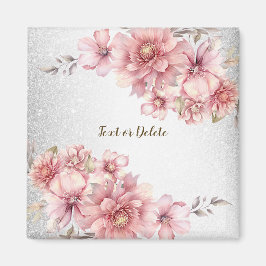 Rosa Watercolor Flowers Shiny Glitter Modern Magnet
