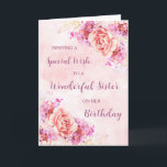 Rosa Watercolor Flowers Sister Birthday Kort<br><div class="desc">Födelsedagskort för syster med vintage rosa och lila vattenfärgblommor och tankfull vers.</div>