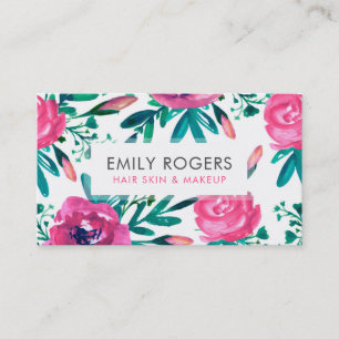 Rosa Watercolor Flowers Visitkort