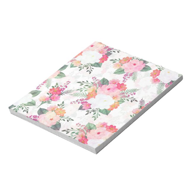 Rosa Watercolor Flowers White Design Anteckningsblock (Roterad)