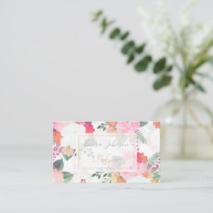 Rosa Watercolor Flowers White Design Visitkort
