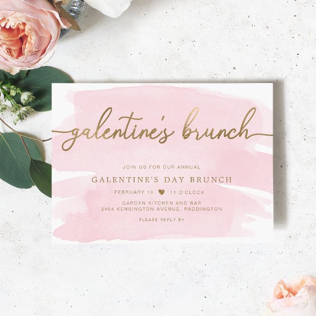 Rosa Watercolor Galentine's Day Middag Investigati Inbjudningar (Galentines Dinner Invitation Pink Watercolour Gold )