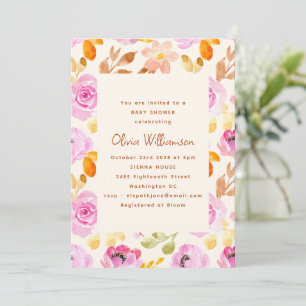 Rosa Watercolor Garden Blommigt Baby Shower Inbjudningar