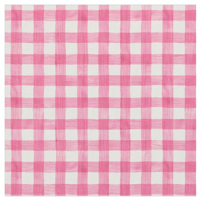 Rosa Watercolor Gingham Fabric Tyg (Närbild)
