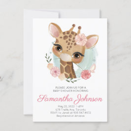 Rosa Watercolor Giraffe Girl Baby Shower Inbjudningar
