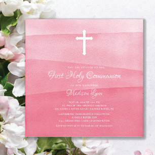 Rosa Watercolor Girls First Heliga Communion Inbjudningar