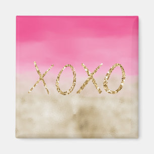 Rosa Watercolor Glam Guld Tie Dye XOXO Glitter Magnet