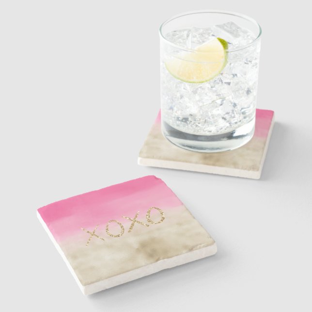 Rosa Watercolor Glam Guld Tie Dye XOXO Glitter Stenunderlägg (Sidan)