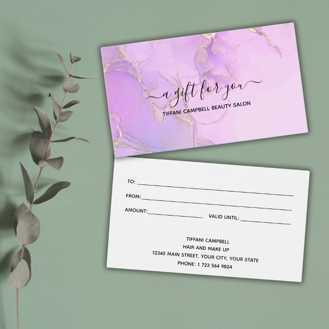 Rosa Watercolor Glitter Gift Certificate Visitkort (Skapare uppladdad)