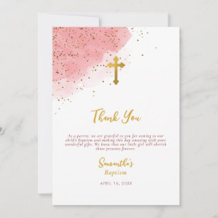 Rosa Watercolor Glitter Guld Kor Baptism Girl Tack Kort