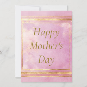 Rosa Watercolor & Gold Foil Mors dag Card Inbjudningar