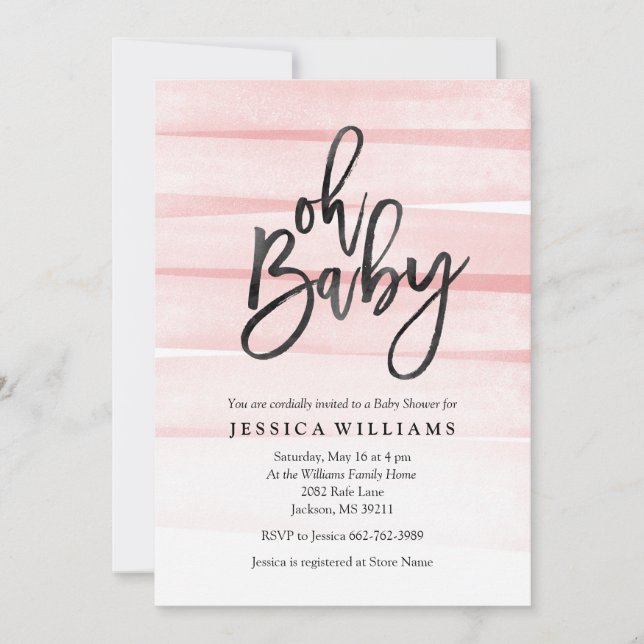 Rosa Watercolor Gradient Oh Baby Shower-inbjudan Inbjudningar (Framsida)