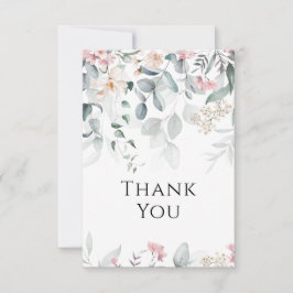 Rosa Watercolor Greenery Bröllop Tack Kort