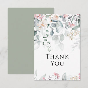 Rosa Watercolor Greenery Bröllop Tack Kort
