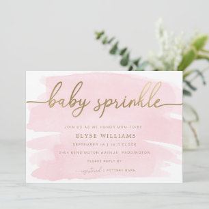 Rosa Watercolor Guld Baby Sprinkle-inbjudan Inbjudningar