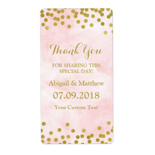 Rosa Watercolor Guld Confetti-Bröllopsetiketter Fraktsedel