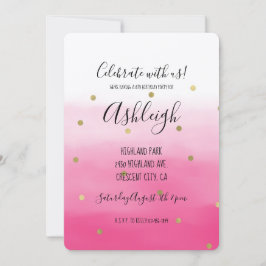 Rosa Watercolor Guld Confetti Ombre Birthday Inbjudningar