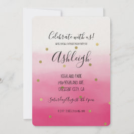 Rosa Watercolor Guld Confetti Ombre Birthday Inbjudningar