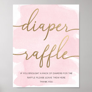 Rosa Watercolor Guld Diaper Raffle Poster