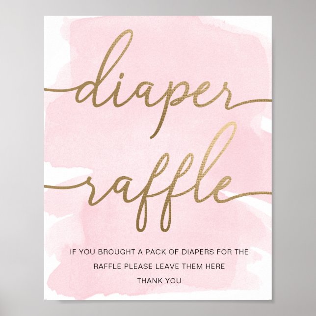 Rosa Watercolor Guld Diaper Raffle Poster (Framsidan)