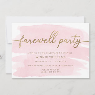 Rosa Watercolor Guld Farewell Party bjudan Inbjudningar