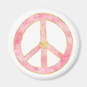 Rosa Watercolor Guld Fredstecken Heart Magnet