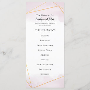  Rosa Watercolor Guld Geometric Linjer Bröllop Program