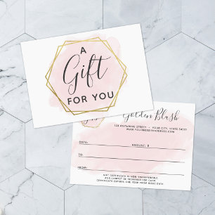 Rosa Watercolor & Guld Gift Certificate Card Inbjudningar