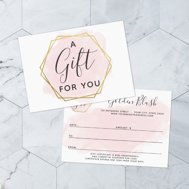  Rosa Watercolor & Guld Gift Certificate Card Inbjudningar (Skapare uppladdad)
