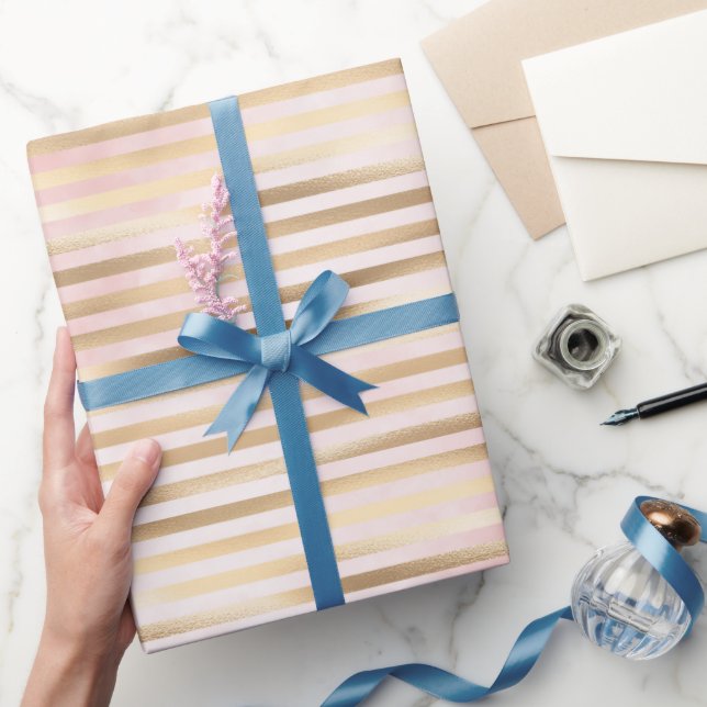 Rosa Watercolor Guld Glam Rand Presentpapper (Gifting)